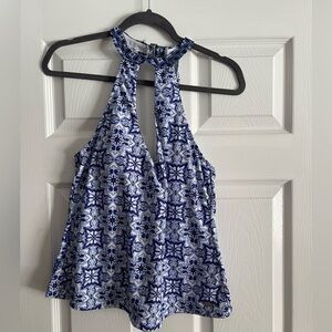 Blue and White Patterned Halter Top swim top size XL Nine West brand